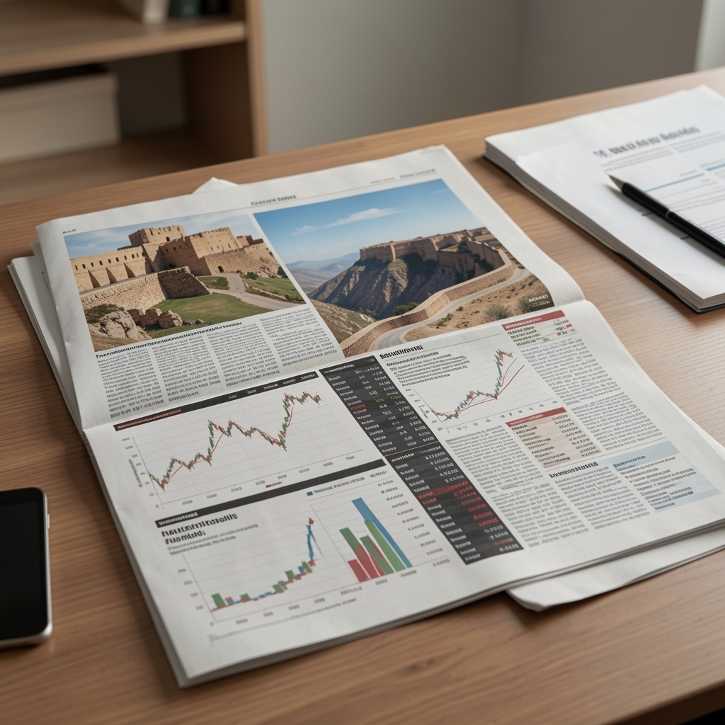 Masada yayılmış finansal gazete, borsa verileri, grafik analizleri ve raporlar, profesyonel iş ortamı