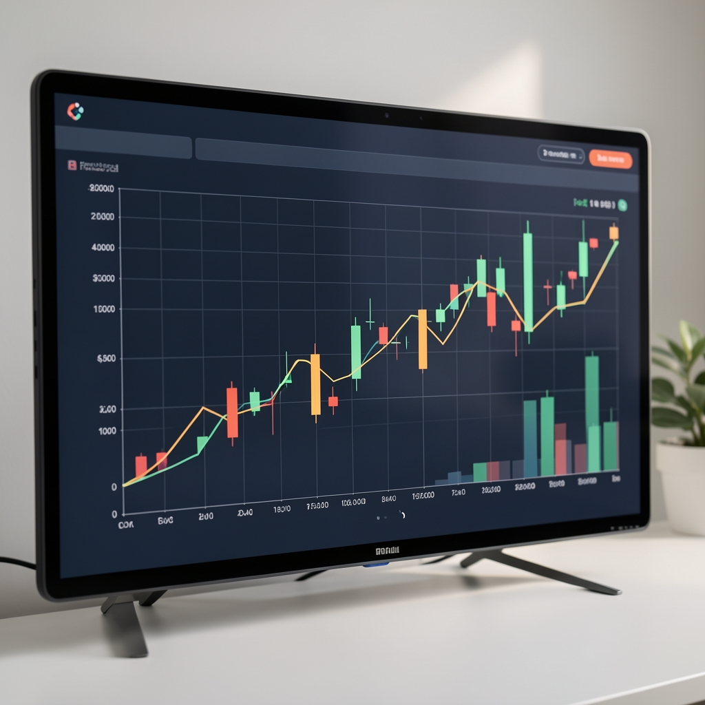 Finansal analiz ekranı hisse senedi grafikleri ve göstergeler modern ofis masası üzerinde